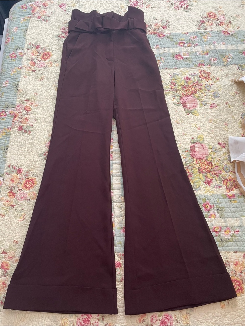 Marciano Wide-Leg Paperbag Waist Pants in Deep Brown